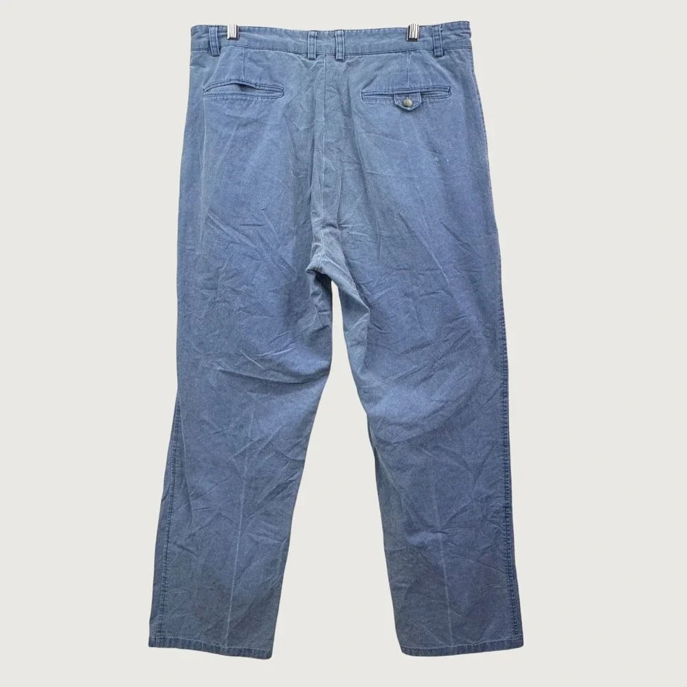 John Martin Pleated Cotton Pants 35x32 Blue Vintage Grandpa Core Casual Chinos
